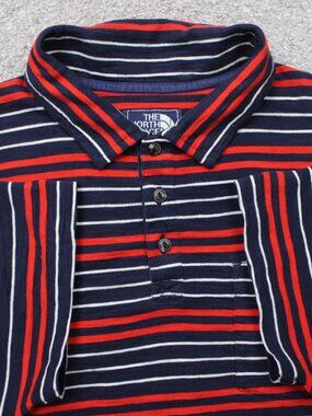 The North Face Polo Shirt Mens Large Red/Blue Striped Cotton Short Sleeve TNF